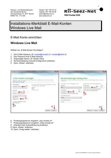 Installations-Merkblatt E-Mail-Konten Windows Live ... - Rii-Seez-Net