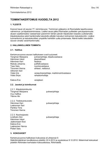 Toimintakertomus 2012 PDF - Riihimäen Ratsastajat ry