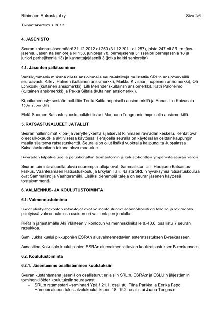 Toimintakertomus 2012 PDF - Riihimäen Ratsastajat ry