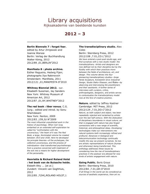library acquisitions 3/2012 - Rijksakademie van beeldende kunsten