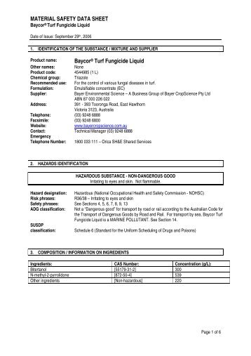 MATERIAL SAFETY DATA SHEET Baycor® Turf Fungicide Liquid