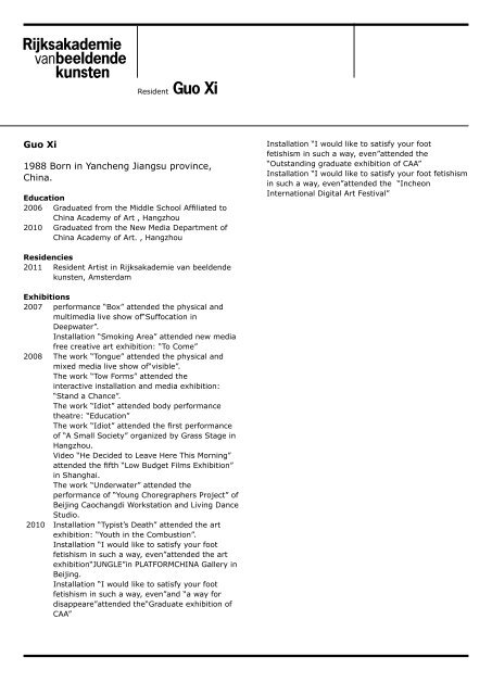 Resident Guo Xi - Rijksakademie van beeldende kunsten