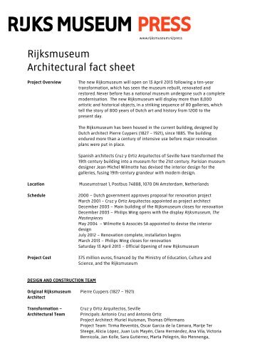 Architectural Fact Sheet - Rijksmuseum