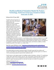 JSB Market Research - Healthcare/Medical Simulation Market By Product, Technology, End-Users & Services Trends & Global Forecasts