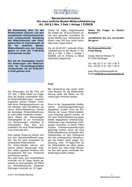 Mandanteninformation Die Neue Amtliche Muster