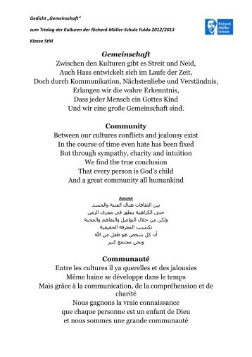 Gedicht âGemeinschaftâ - Richard-MÃ¼ller-Schule Fulda