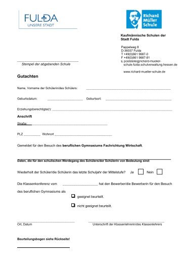 Gutachten (pdf Formular) - Richard-MÃ¼ller-Schule Fulda - Schulen ...