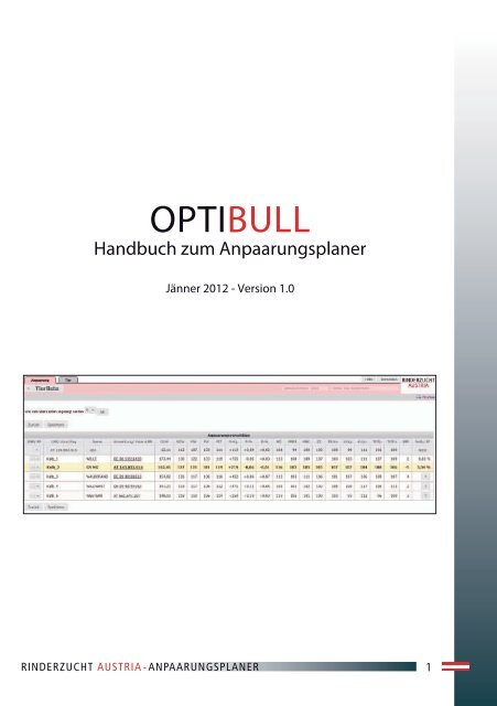 OptiBull - Handbuch zum Anpaarungsplaner - Braunvieh Tirol