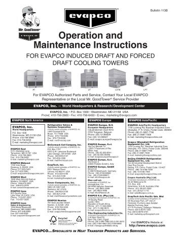 Operation and Maintenance Instructions - Evapco