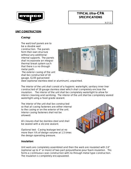 Typical Ultra-CPA specifications - Evapco