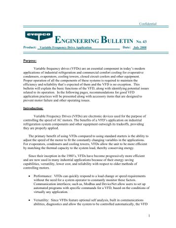 Engineering Bulletin #43 VFD Application - Evapco