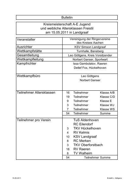 KM Landgraaf - TV Eintracht Aachen-Walheim