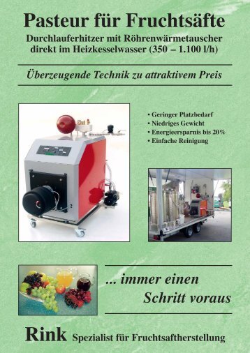 Pasteur fÃ¼r FruchtsÃ¤fte Durchlauferhitzer mit ... - Rink GmbH