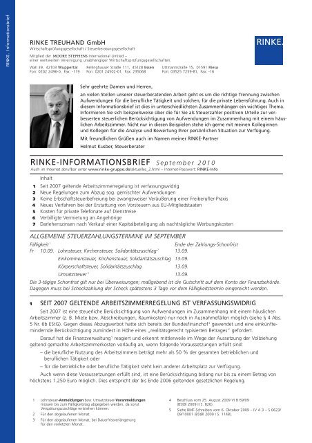 RINKE-INFORMATIONSBRIEF September 2010 - RINKE TREUHAND