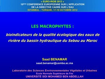 Evaluation de la qualitÃ© des eaux du Sebou par l'IBMR - INBO