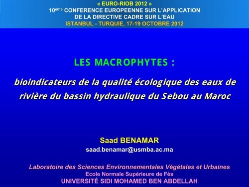 Evaluation de la qualitÃ© des eaux du Sebou par l'IBMR - INBO