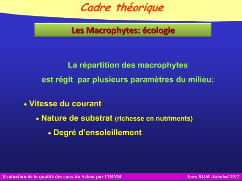 Evaluation de la qualitÃ© des eaux du Sebou par l'IBMR - INBO