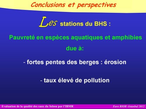 Evaluation de la qualitÃ© des eaux du Sebou par l'IBMR - INBO