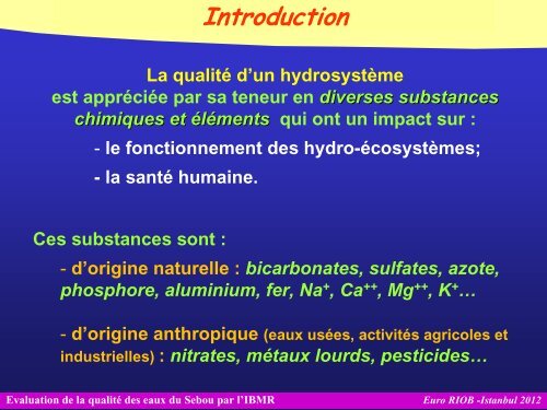 Evaluation de la qualitÃ© des eaux du Sebou par l'IBMR - INBO