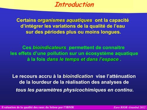 Evaluation de la qualitÃ© des eaux du Sebou par l'IBMR - INBO