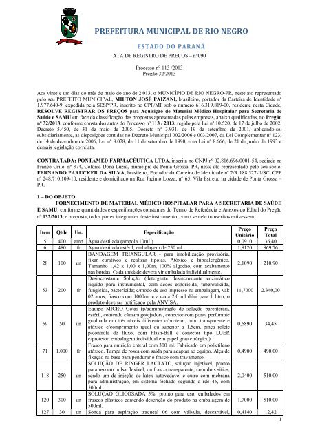 Contrato nÂº 054/2013 - Prefeitura Municipal de Rio Negro