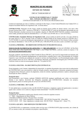 Contrato nÂº 054/2013 - Prefeitura Municipal de Rio Negro