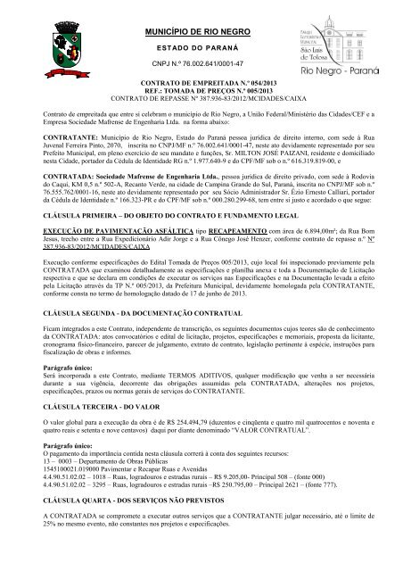 Contrato nÂº 054/2013 - Prefeitura Municipal de Rio Negro