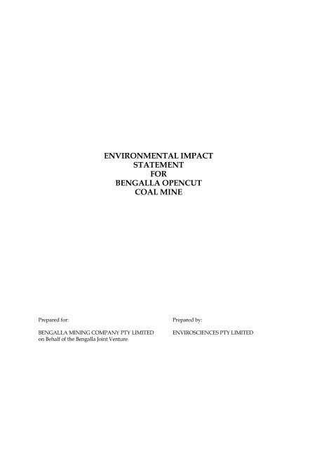 Bengalla Mine Environmental Impact Statement (1993) - Part 1 of 3