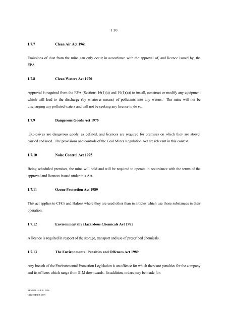 Bengalla Mine Environmental Impact Statement (1993) - Part 1 of 3