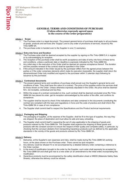 general terms and conditions of purchase - Rio Tinto - Qit ...