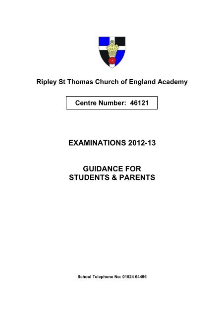 Exam information for candidates and parents - Ripley St Thomas C ...