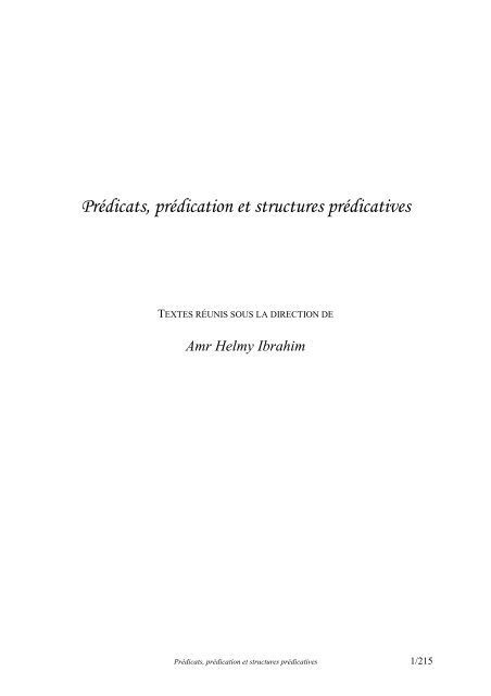 PrÃ©dicats, prÃ©dication et structures prÃ©dicatives - Risc - CNRS