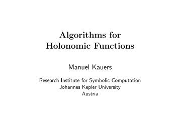 Algorithms for Holonomic Functions - RISC
