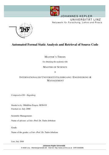 Automated Formal Static Analysis and Retrieval of Source Code - JKU