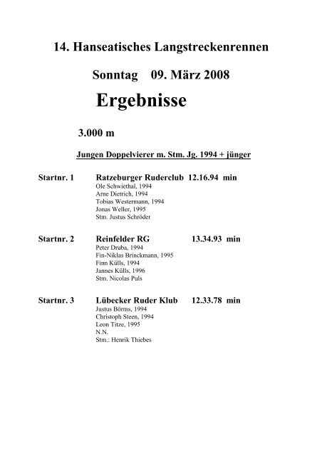 Ergebnisse - Rudern in Schleswig-Holstein