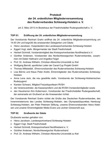 RVSH Protokoll zur Mitgliederversammlung 2013 - Rudern in ...