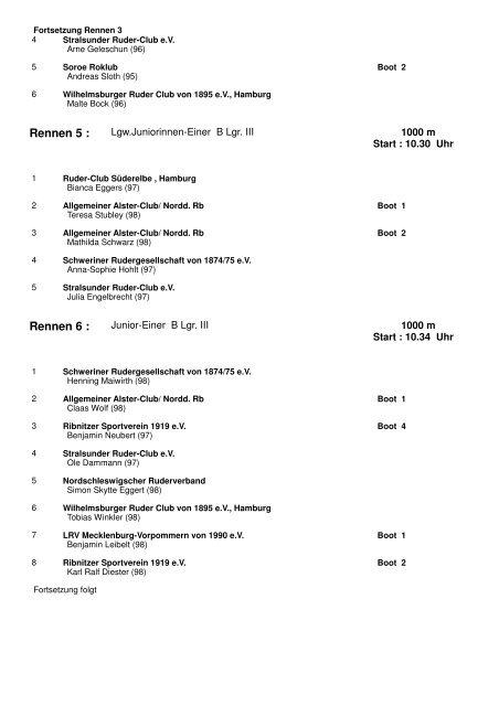 Meldeergebnis - Rudern in Schleswig-Holstein