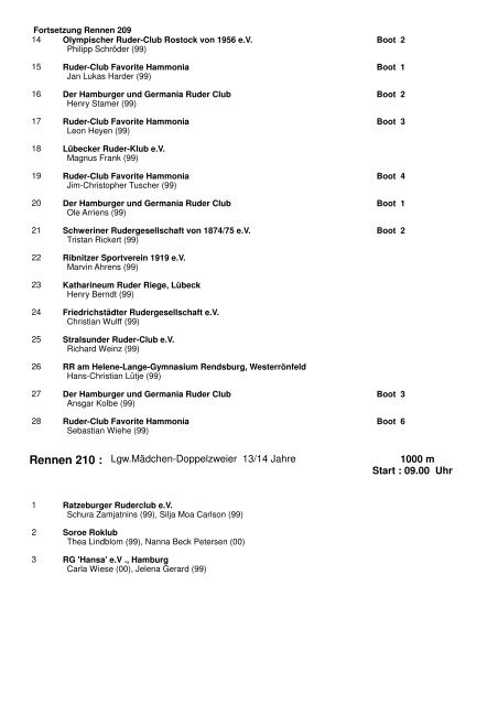 Meldeergebnis - Rudern in Schleswig-Holstein