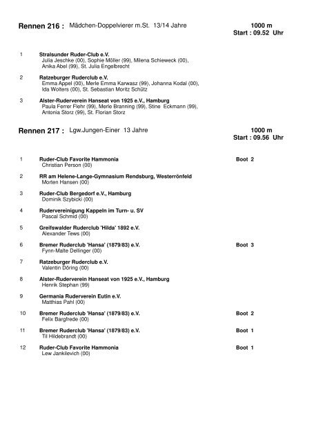 Meldeergebnis - Rudern in Schleswig-Holstein