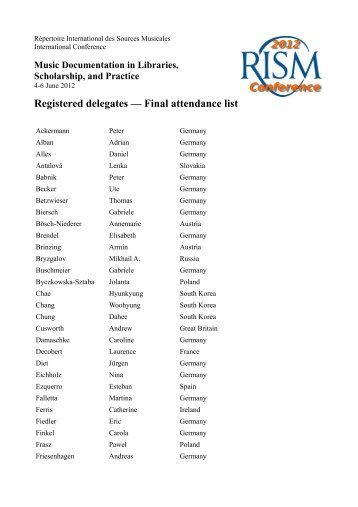 Registered delegates â Final attendance list - RISM