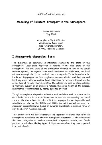 Modelling of Pollutant Transport in the Atmosphere - MANHAZ