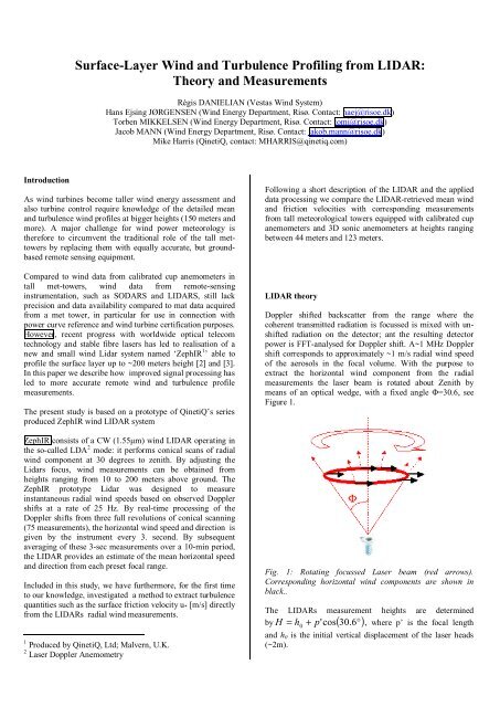 Surface-Layer Wind and Turbulence profiling from LIDAR: Theory ...