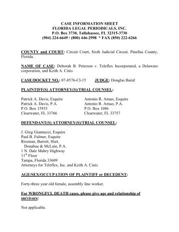 CASE INFORMATION SHEET FLORIDA LEGAL PERIODICALS, INC ...