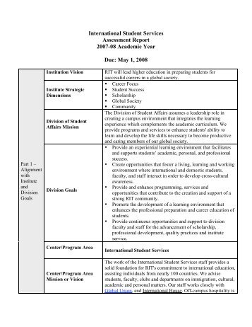 International Student Services Assessment Report 2007-08 ...