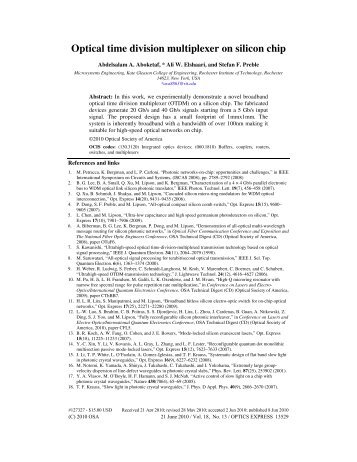 Optical time division multiplexer on silicon chip - 123SeminarsOnly