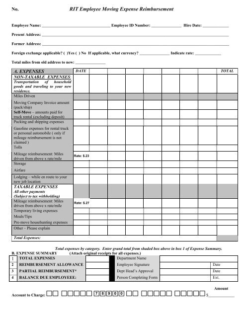 RIT Employee Moving Expense Reimbursement