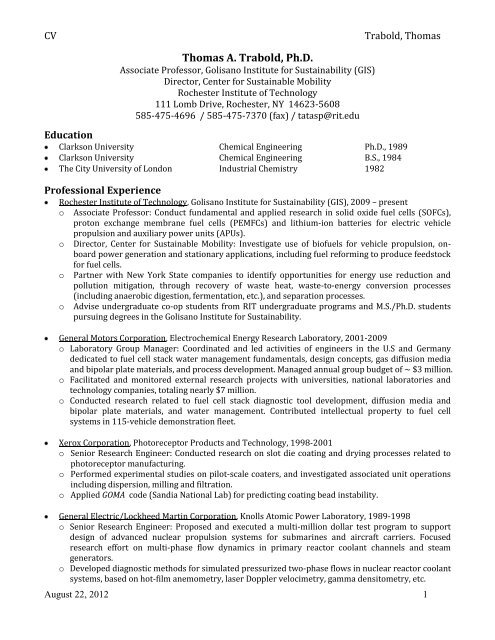 Curriculum vitae - Rochester Institute of Technology