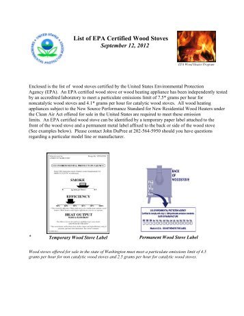 List EPA Certified Wood Stoves - US Environmental Protection Agency
