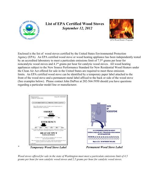 List EPA Certified Wood Stoves - US Environmental Protection Agency