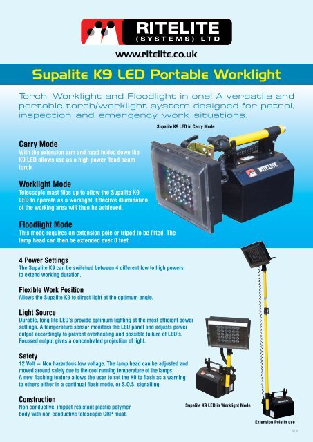 Supalite K9 Led Portable Worklight Ritelite Systems Ltd Supalite K9 Led Portable Worklight